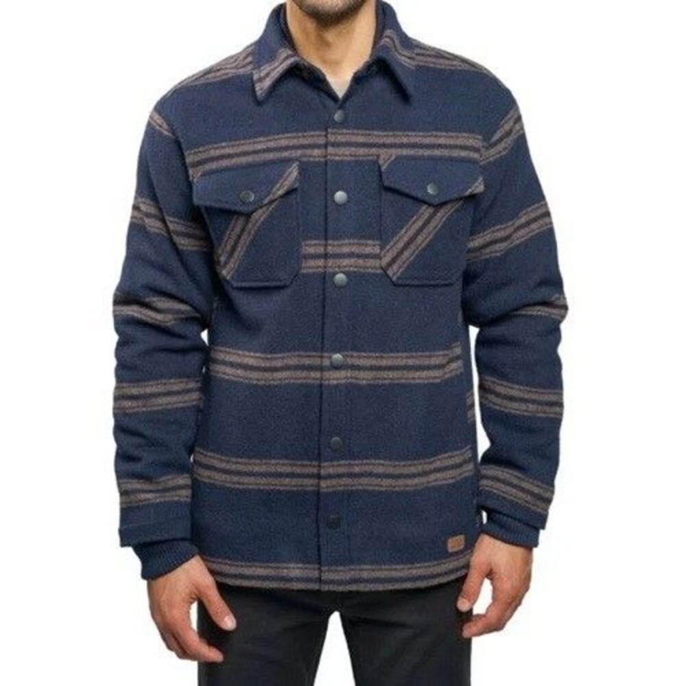 Jachs Mens Medium M Sherpa Lined Wool Blend Shirt Jacket Blue Brown Flannel NWT